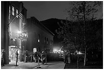 Sheridan opera house entrance by night. Telluride, Colorado, USA (black and white)