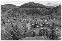 Town and mountains in the spring. Telluride, Colorado, USA ( black and white)