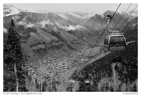 Gondola and valley. Telluride, Colorado, USA (black and white)