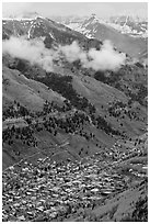Town in mountain valley. Telluride, Colorado, USA ( black and white)