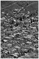 Aerial view of streets and buildings. Telluride, Colorado, USA ( black and white)