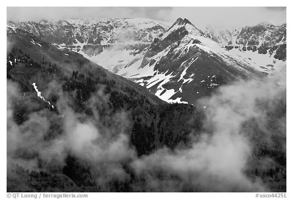 Snowy peaks and clouds. Telluride, Colorado, USA (black and white)