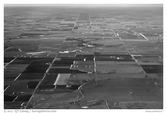Aerial view of the Great Plains. Colorado, USA (black and white)