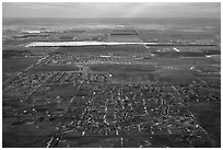 Aerial view of subdivision and plains. Colorado, USA (black and white)