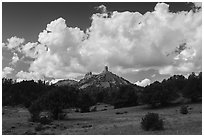 Meadows, rocks, and clouds. Chimney Rock National Monument, Colorado, USA ( black and white)