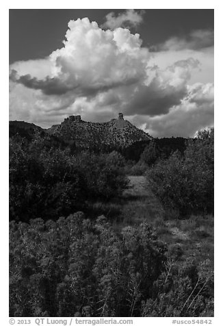 Chimney Rock landscape. Chimney Rock National Monument, Colorado, USA (black and white)
