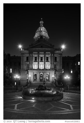 Colorado State Capitol at night. Denver, Colorado, USA (black and white)