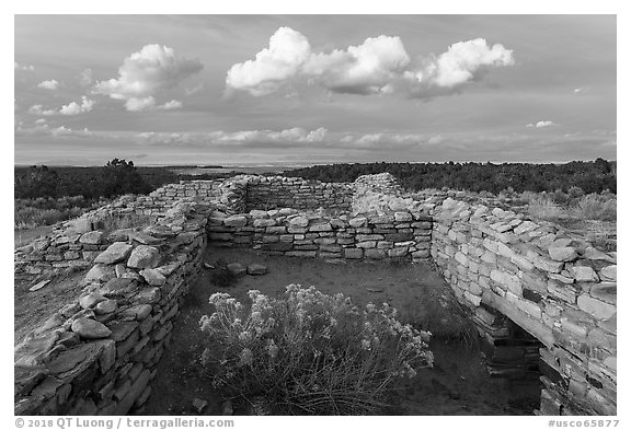 Ruined walls, Lowry Pueblo. Canyon of the Anciens National Monument, Colorado, USA (black and white)