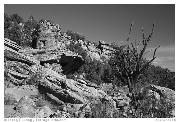 Painted Hand Pueblo from below. Canyon of the Anciens National Monument, Colorado, USA (black and white)