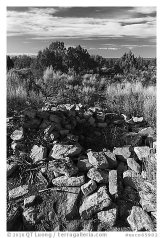 Unnamed ruined walls. Canyon of the Ancients National Monument, Colorado, USA (black and white)