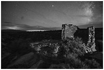 Tower Point at night. Hovenweep National Monument, Colorado, USA ( black and white)