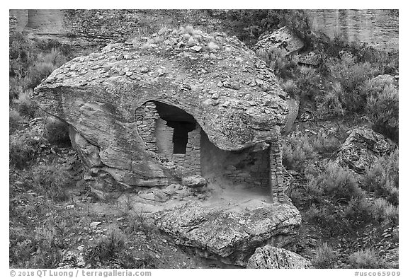 Eroded Boulder House. Hovenweep National Monument, Colorado, USA (black and white)