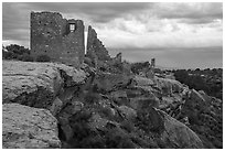 Hovenweep Castle and canyon rim. Hovenweep National Monument, Colorado, USA ( black and white)