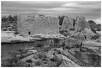 Hovenweep Castle across canyon. Hovenweep National Monument, Colorado, USA ( black and white)