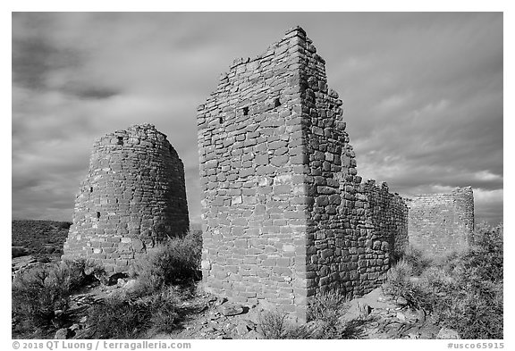 Hovenweep Castle with tower. Hovenweep National Monument, Colorado, USA (black and white)