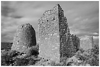 Hovenweep Castle with tower. Hovenweep National Monument, Colorado, USA ( black and white)