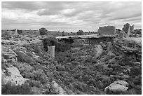 Little Ruin Canyon with Square Tower and Hovenweep House. Hovenweep National Monument, Colorado, USA ( black and white)