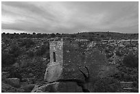 Stronghold House, sunrise. Hovenweep National Monument, Colorado, USA ( black and white)