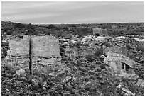 Twin Towers, Hovenweep House, and Eroded Boulder House. Hovenweep National Monument, Colorado, USA ( black and white)