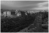 Pueblo community from Canyon Overlook. Hovenweep National Monument, Colorado, USA ( black and white)
