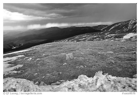 Snow and tundra on Mt Evans. Colorado, USA (black and white)