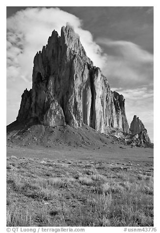 Shiprock, spring morning. Shiprock, New Mexico, USA (black and white)