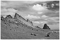 Golden wall and Shiprock. Shiprock, New Mexico, USA ( black and white)