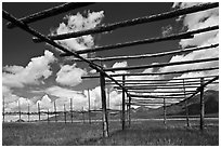 Wooden drying racks. Taos, New Mexico, USA ( black and white)