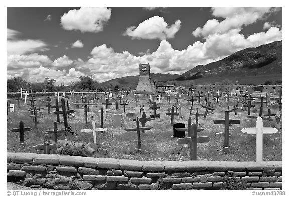 Cemetery and old church. Taos, New Mexico, USA