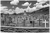 Cemetery and old church. Taos, New Mexico, USA (black and white)