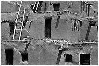 Detail of ancient earthen homes of Native Americans. Taos, New Mexico, USA (black and white)