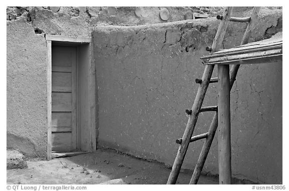 Blue door and ladder. Taos, New Mexico, USA