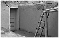 Blue door and ladder. Taos, New Mexico, USA ( black and white)