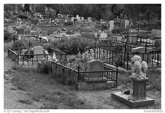 Tombs seen from the back, cemetery. Taos, New Mexico, USA (black and white)