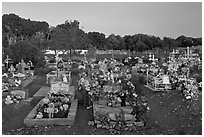 Cemetery at sunset, Rancho de Taos. Taos, New Mexico, USA (black and white)