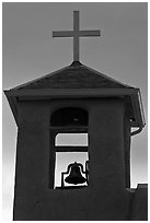 Bell tower at sunset, San Francisco de Asisis church, Rancho de Taos. Taos, New Mexico, USA (black and white)