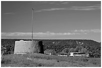 Round house kiva and homes, Picuris Pueblo. New Mexico, USA ( black and white)