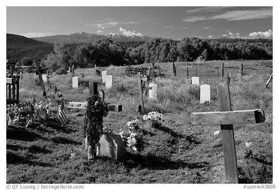 Crosses and headstones, cemetery, Picuris Pueblo. New Mexico, USA