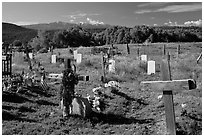 Crosses and headstones, cemetery, Picuris Pueblo. New Mexico, USA ( black and white)
