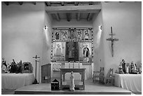 Altar, San Lorenzo Church, Picuris Pueblo. New Mexico, USA ( black and white)