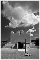 Adobe church and clouds, Picuris Pueblo. New Mexico, USA ( black and white)