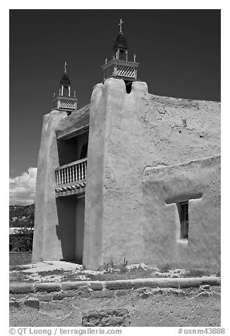 San Jose de Gracia adobe church. New Mexico, USA (black and white)