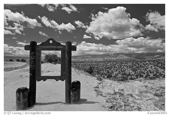 Marker and high desert scenery. New Mexico, USA