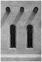 Vigas and deep windows in pueblo style, Sanctuario de Chimayo. New Mexico, USA ( black and white)