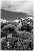 Grounds and shrine, Sanctuario de Chimayo. New Mexico, USA ( black and white)