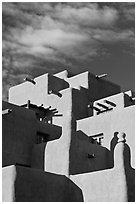 Loreto Inn in pueblo architectural style. Santa Fe, New Mexico, USA (black and white)