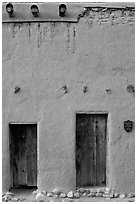 Facade detail of building considered oldest house in america. Santa Fe, New Mexico, USA (black and white)