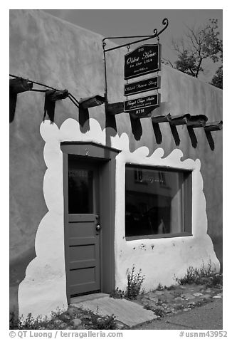 Door, window, and sign indicating oldest house. Santa Fe, New Mexico, USA
