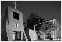 Church of San Miguel by night. Santa Fe, New Mexico, USA ( black and white)