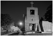 Oldest church and house in the US by night. Santa Fe, New Mexico, USA ( black and white)